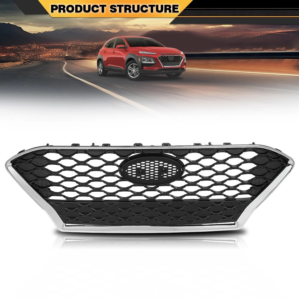 Front Bumper Radiator Grille, Black — 2018-2021 Hyundai Kona (86350j9000)